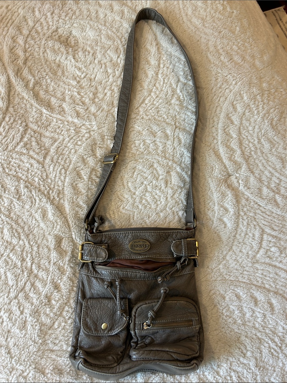 Dolce & Gabbana Gray Leather Multi-Pocket Messenger Bag